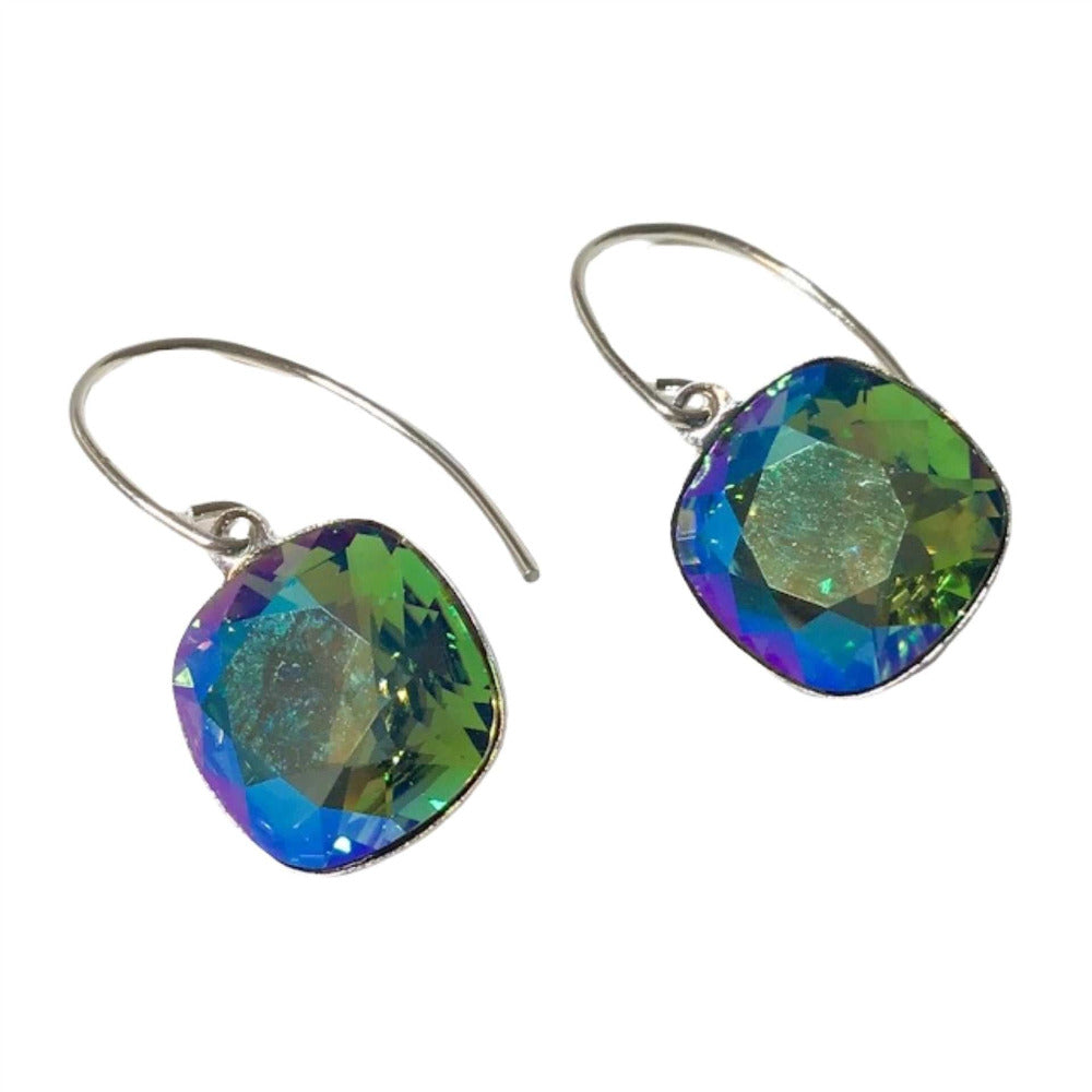 Artisan Sterling Silver Swarovski Emerald Green & Clear Crystal Earrings  NEW | Clear crystal earrings, Crystal earrings, Earrings